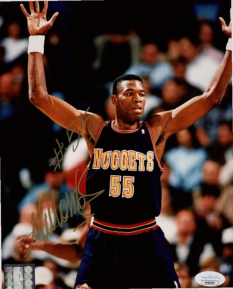 DIKEMBE MUTOMBO Signed & Inscribed 8x10 Photo with JSA COA Nuggets Gold Ink