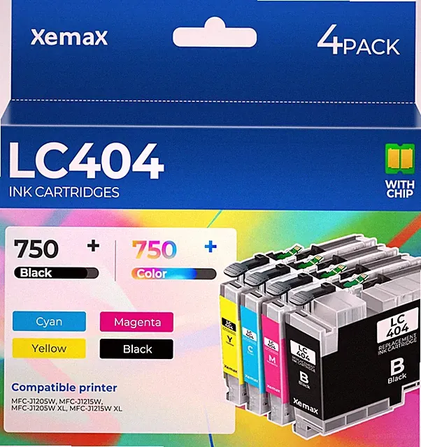LC404 Ink Cartridges 4 Pack (3000 Pages) Compatible with MFC-J1205W for Brother