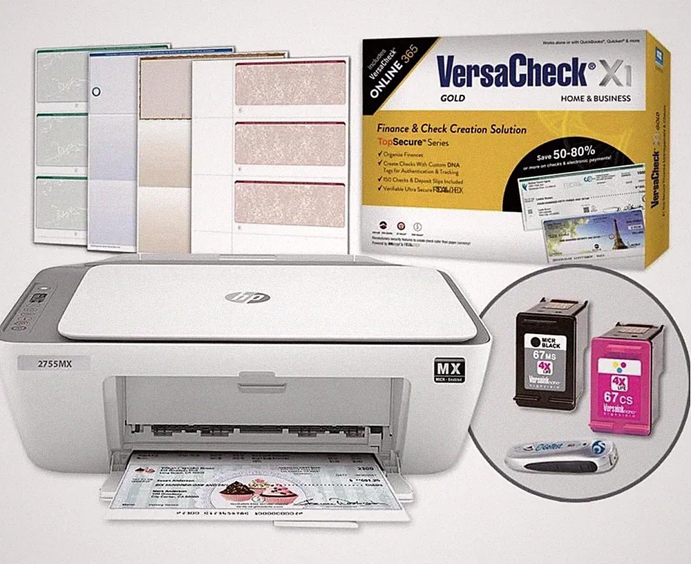 New VersaCheck HP DeskJet 2755 MXE MICR Printer w/ Presto Printing Bundle NO INK