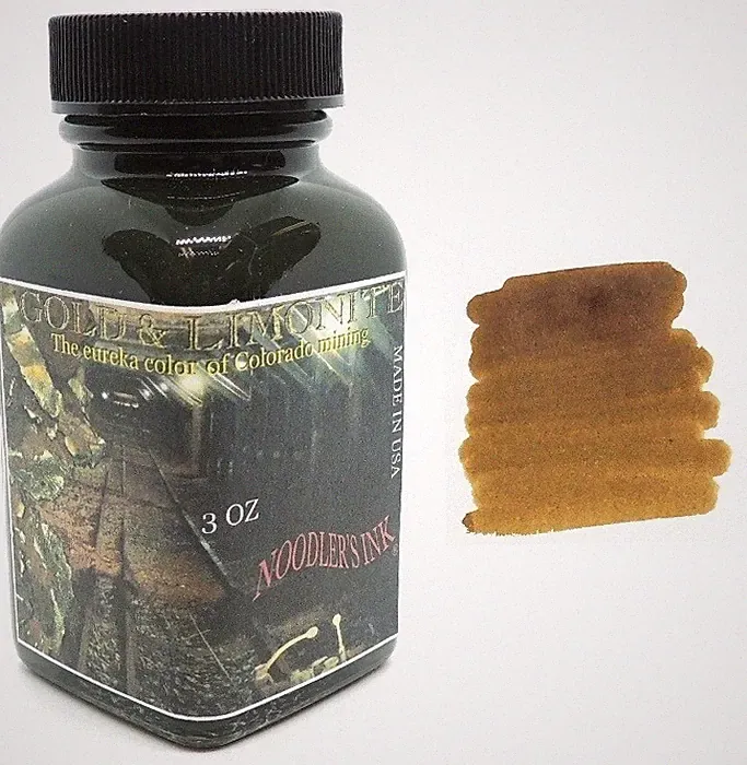 Noodlers Fountain Pen Ink Bottle, Gold & Limonite, 3oz Glass Bottle