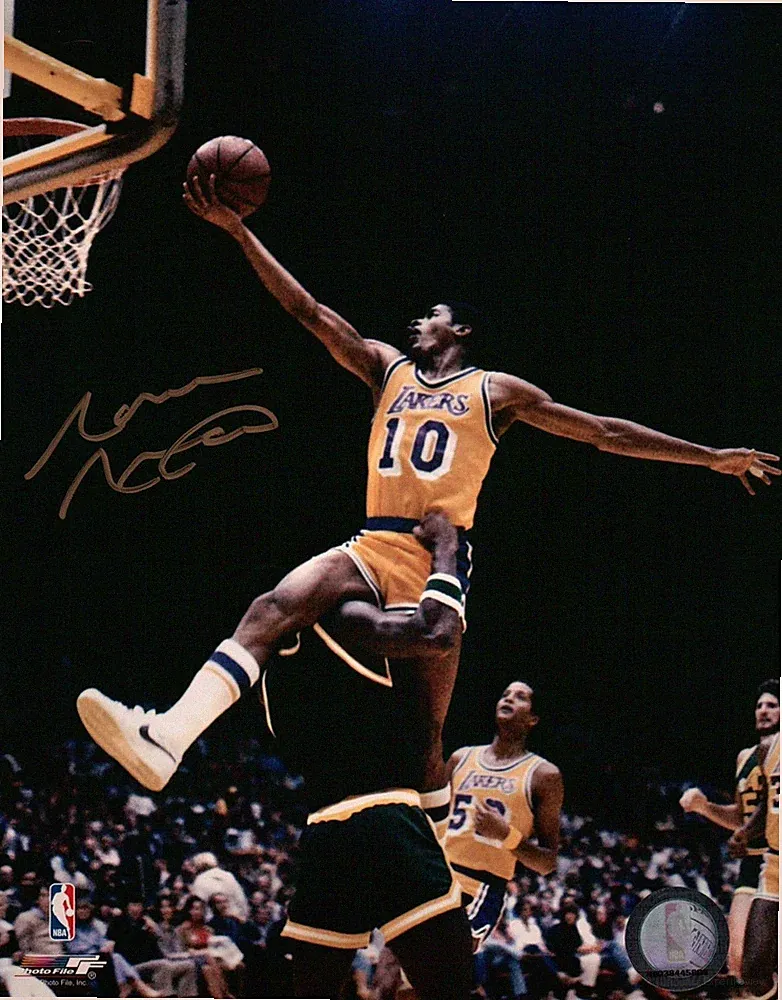 Norm Nixon Signed 8X10 Autograph Photo Lay-Up Gold Ink Lakers w/COA
