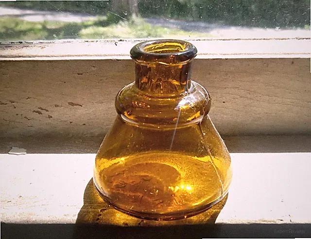 PRETTY GOLDEN AMBER CARTER'S NO.5 MADE IN U.S.A.HAND BLOWN CONE INK BOTTLE