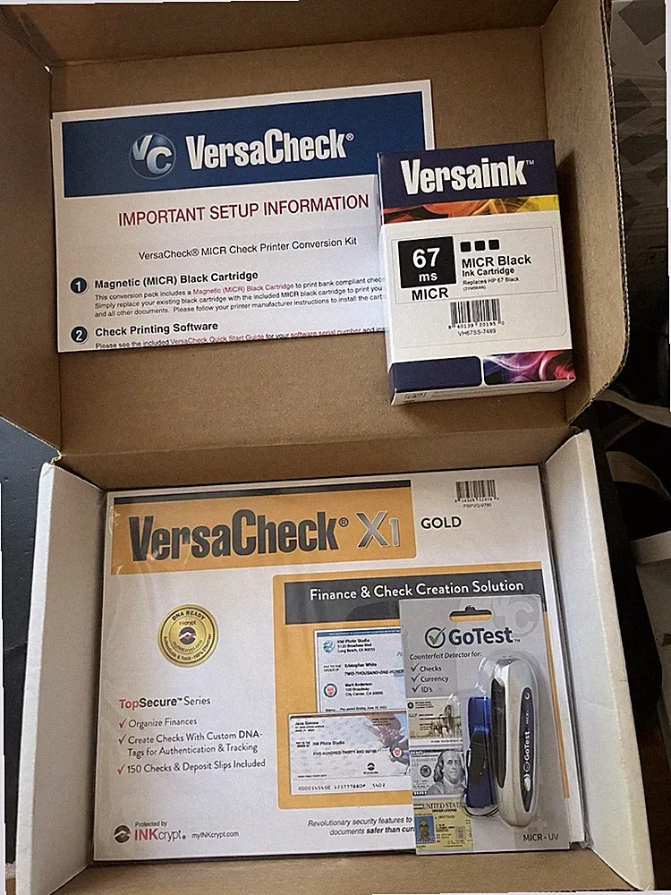 Versaink 67 MS MICR Blank Ink Cartridge & Versacheck X1 Gold Kit - Missing Parts